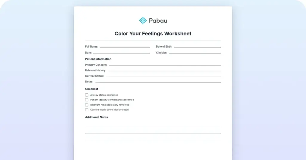 Color your feelings worksheet: Free printable for therapists preview from Pabau