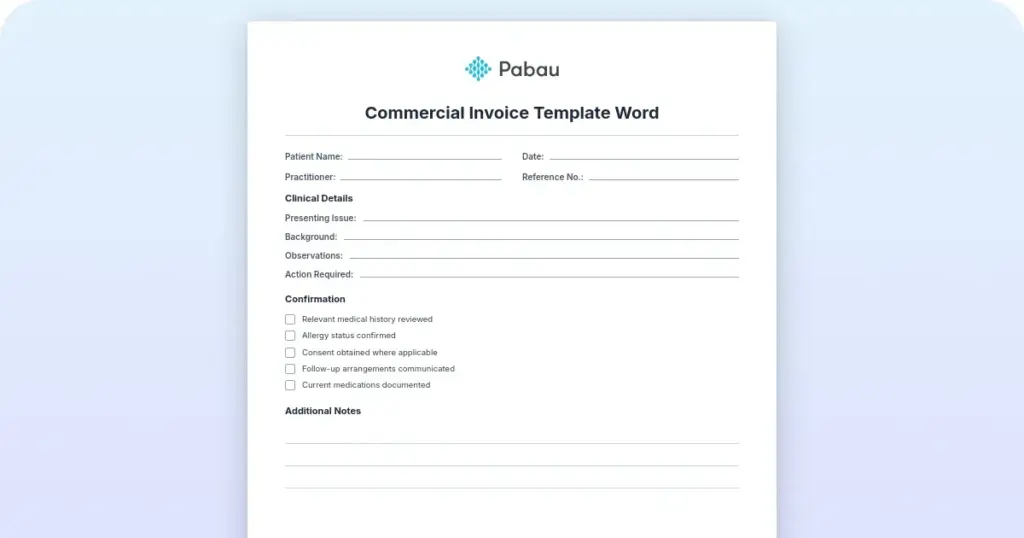 Commercial invoice template in Word: With free download preview from Pabau