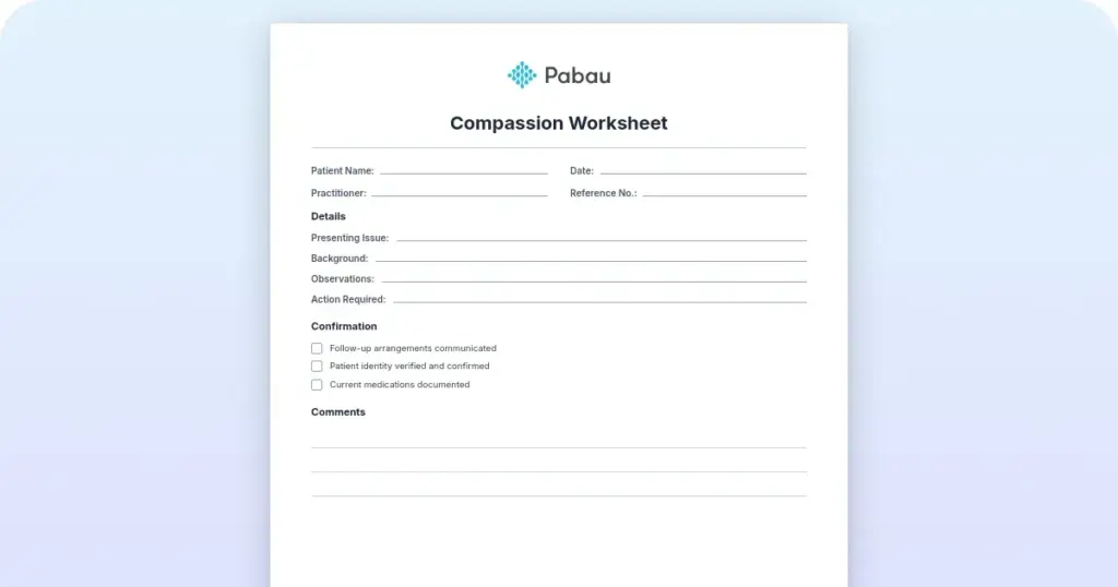 Compassion worksheet preview from Pabau