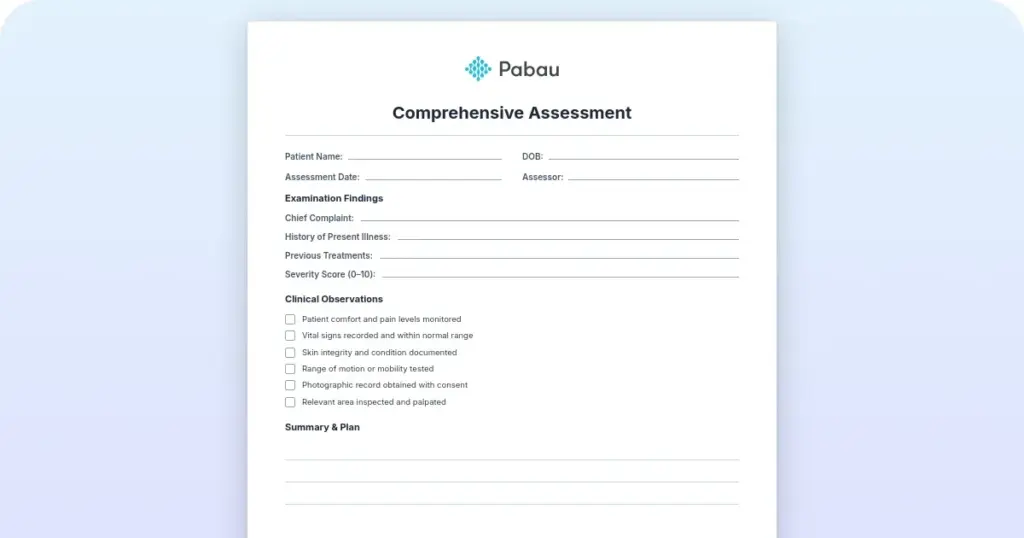 Comprehensive assessment preview from Pabau