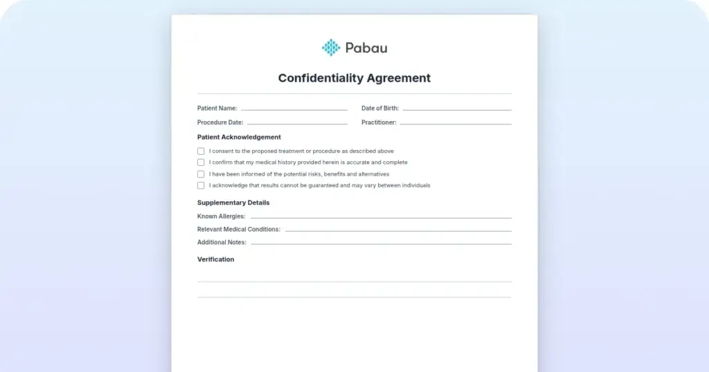 confidentiality agreement preview from Pabau