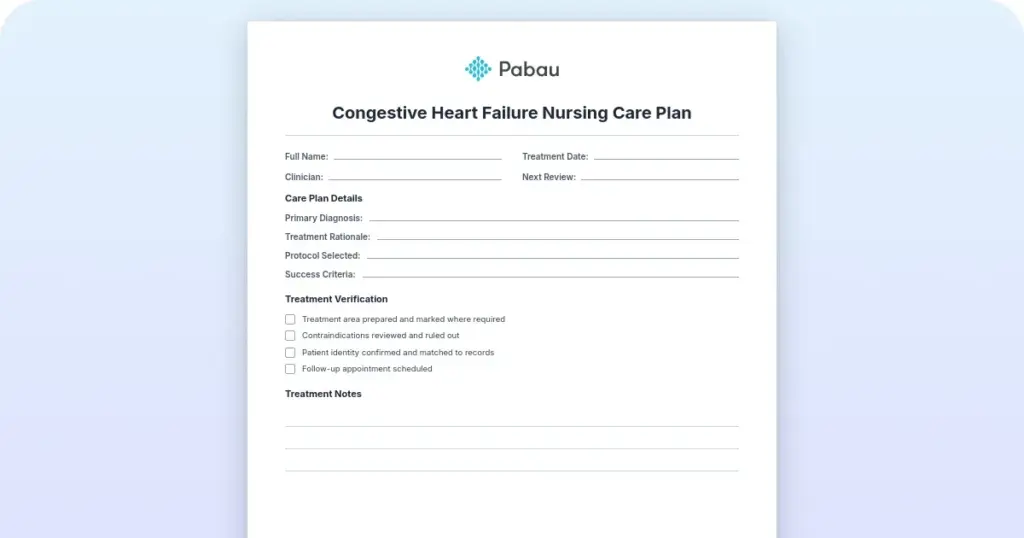 Congestive heart failure nursing care plan preview from Pabau