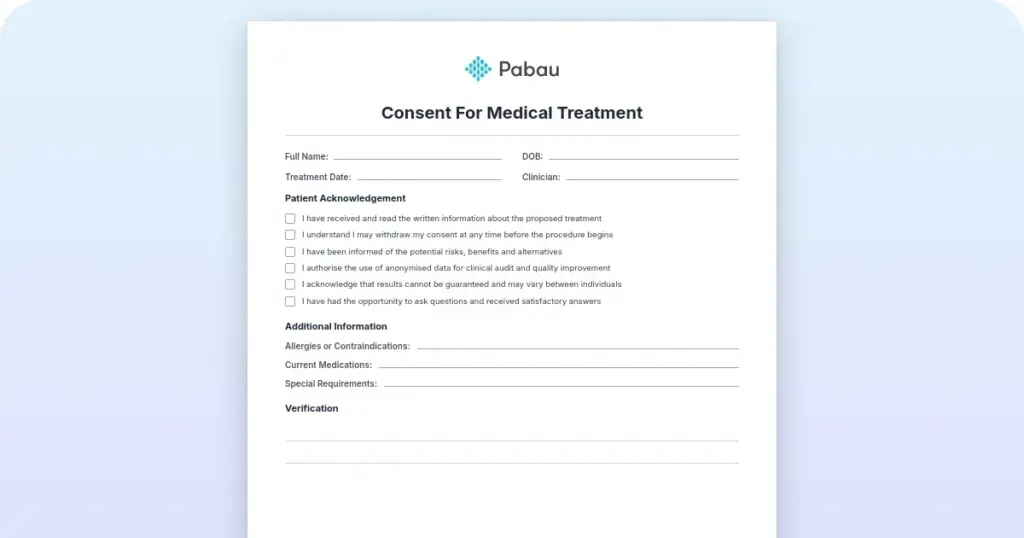 Consent for medical treatment and patient rights preview from Pabau