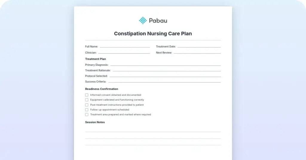 Constipation nursing care plan preview from Pabau
