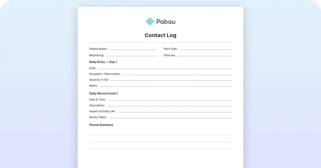 Contact log template: Free downloadable form for clinics preview from Pabau