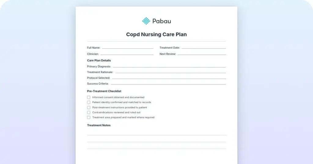 COPD nursing care plan preview from Pabau