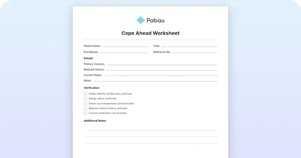 Cope Ahead Worksheet preview from Pabau
