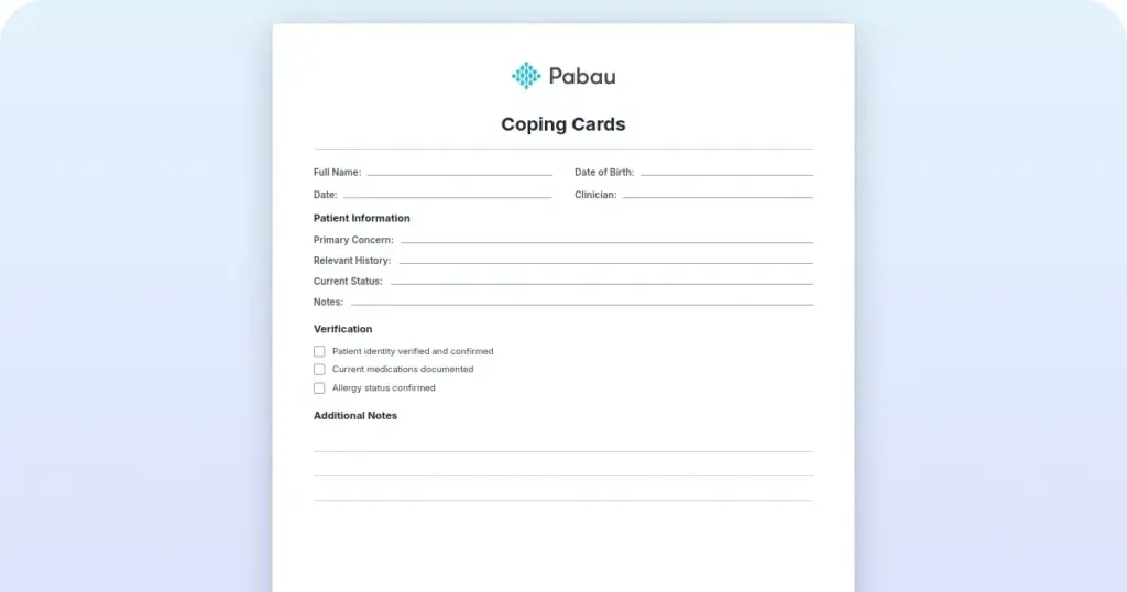 Coping cards template: A free printable for therapists and clinicians preview from Pabau