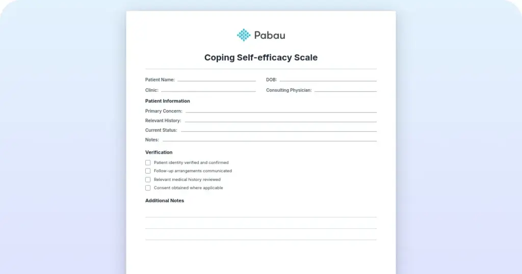 Coping self-efficacy scale: Free self-report with full 26-items to measure preview from Pabau