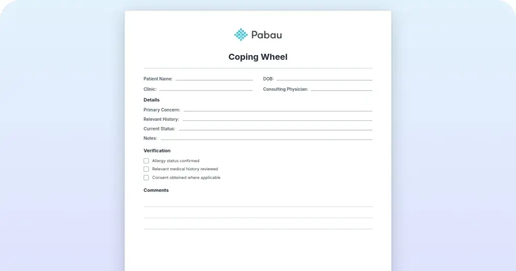 Coping wheel template: Free printable PDF for therapy sessions preview from Pabau