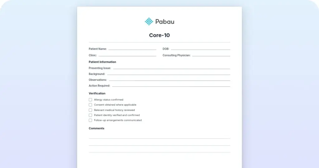 CORE-10 questionnaire: Free PDF template for therapists preview from Pabau