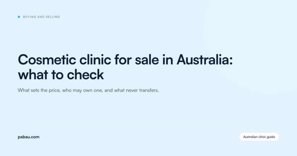 Pabau blog card: cosmetic clinic for sale in Australia, what to check before you buy or sell