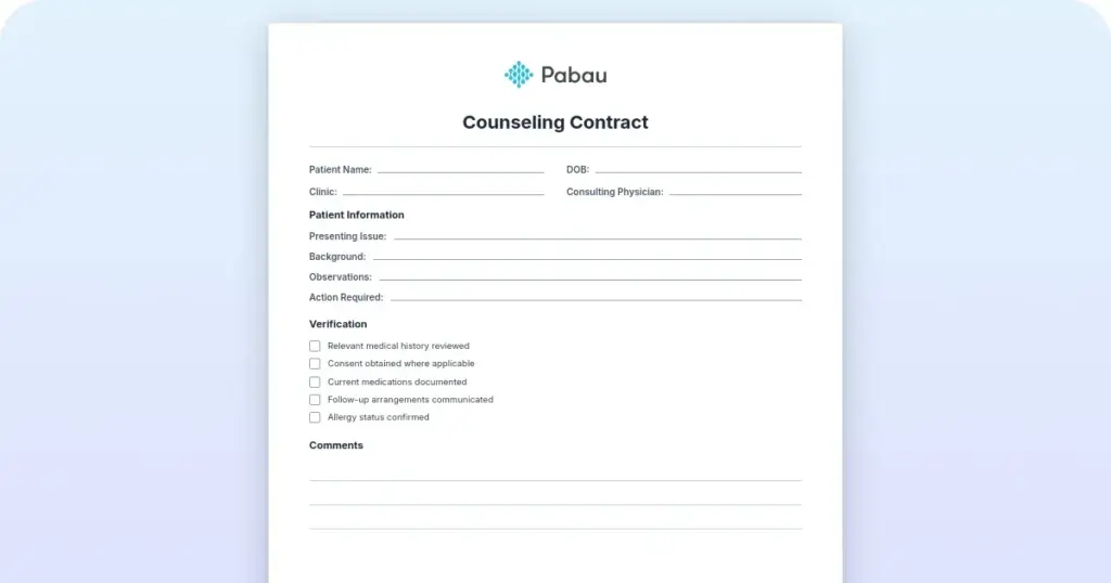Counseling contract: Free template and the clauses it needs preview from Pabau