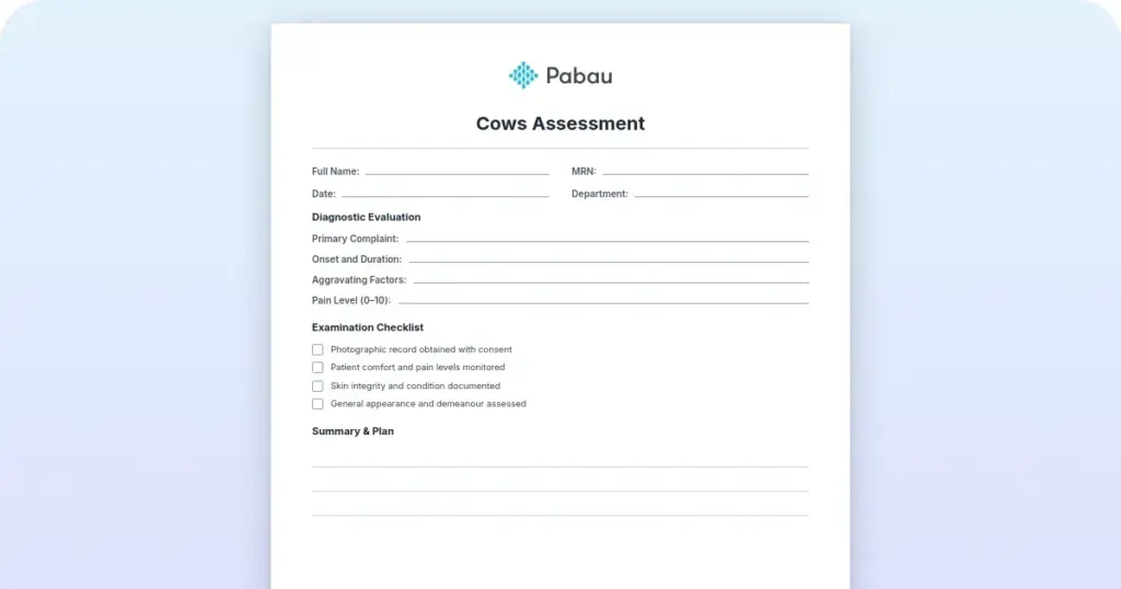 COWS Assessment Form preview from Pabau