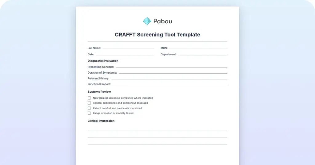 CRAFFT Screening Tool Template preview from Pabau