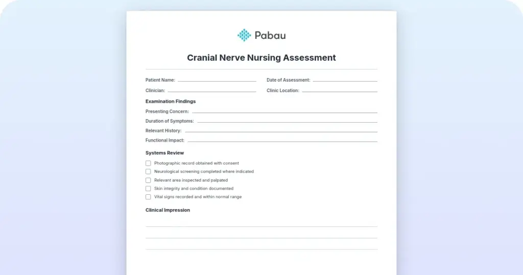 Cranial nerve nursing assessment: Complete guide with printable checklist preview from Pabau
