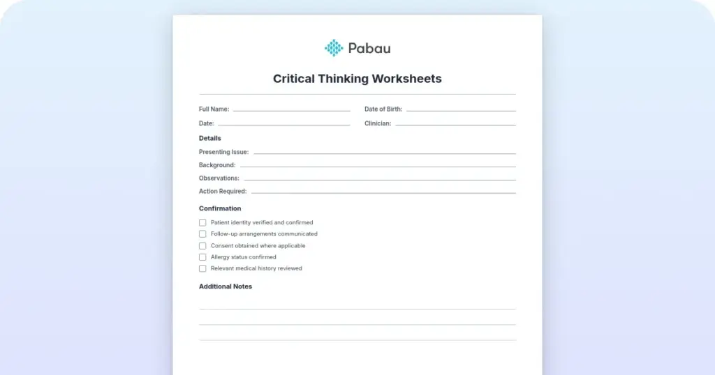Critical thinking worksheets: Free printable resources for educators and therapists preview from Pabau