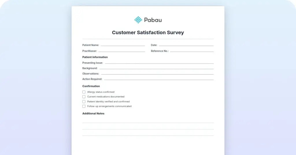Customer Satisfaction Survey preview from Pabau