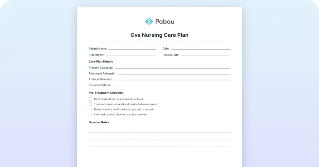 CVA nursing care plan preview from Pabau