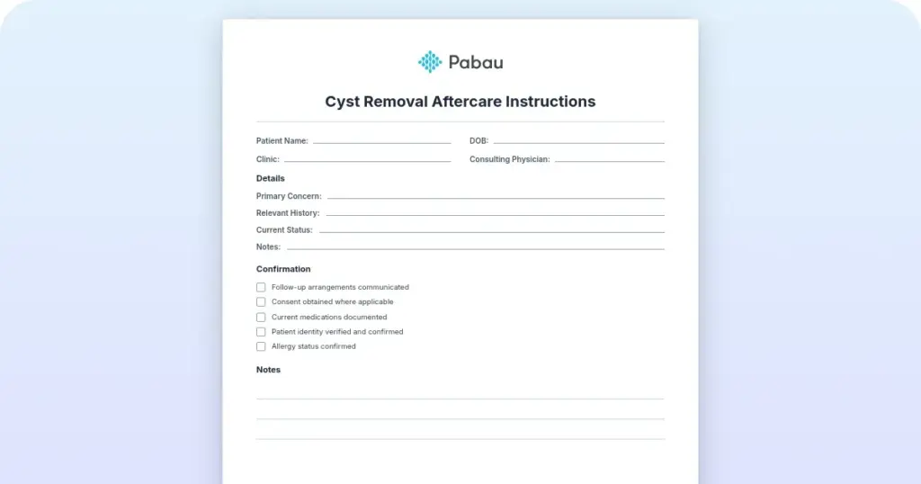Cyst Removal Aftercare Instructions preview from Pabau