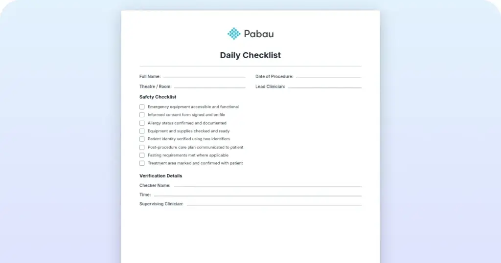 Daily checklist template: Free PDF for healthcare practices preview from Pabau
