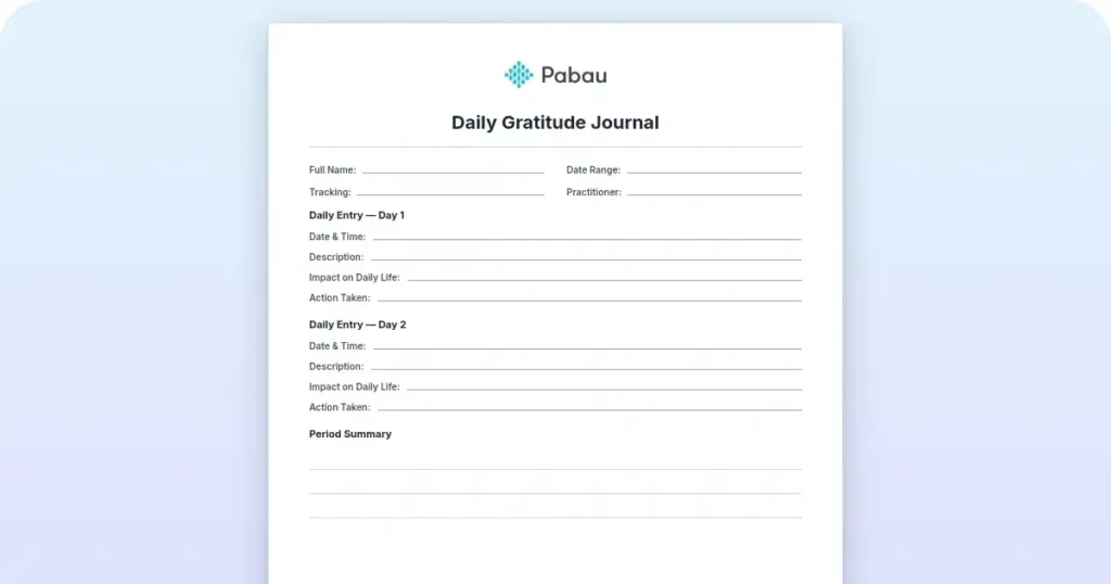 Daily gratitude journal template: Free printable PDF preview from Pabau