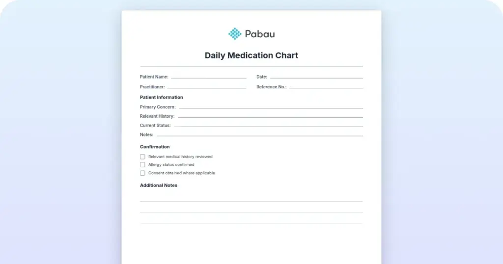 Daily Medication Chart preview from Pabau