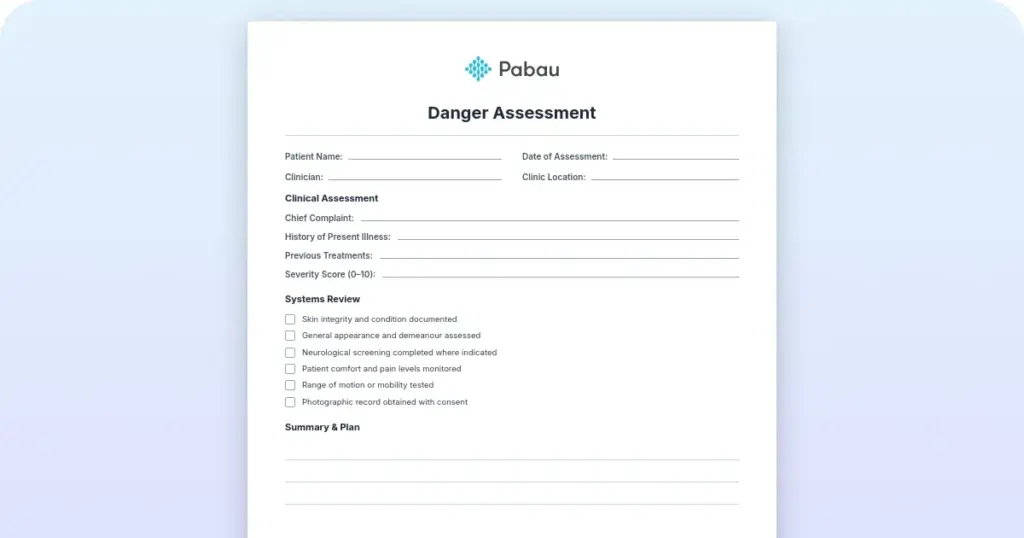 Danger Assessment: Free template and scoring guide preview from Pabau