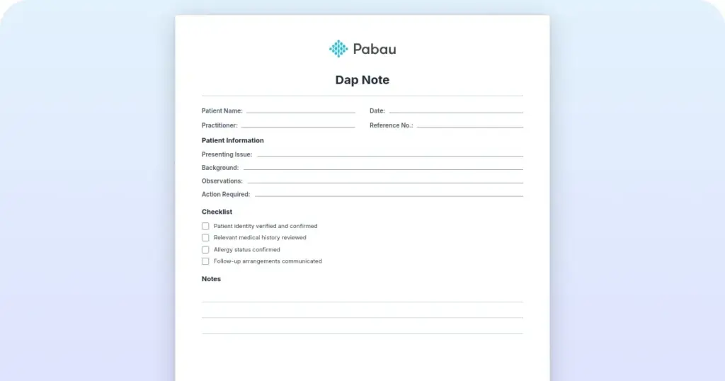 DAP note: template, examples, and how to write one preview from Pabau