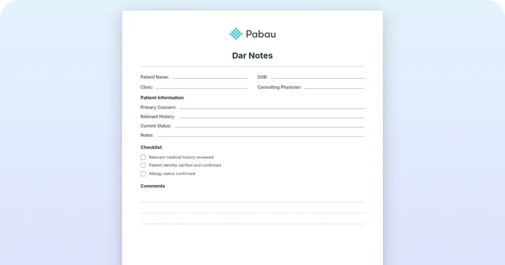DAR notes: format, examples, and a free template preview from Pabau