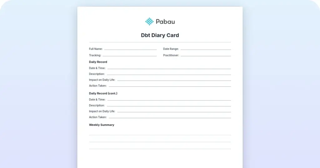 DBT diary card preview from Pabau