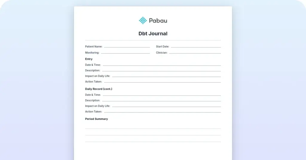 DBT journal: free template and prompts for all four modules preview from Pabau