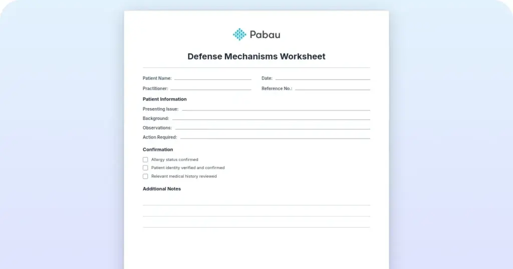 Defense Mechanisms Worksheet preview from Pabau