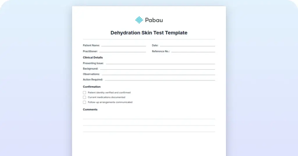 Dehydration Skin Test Template preview from Pabau