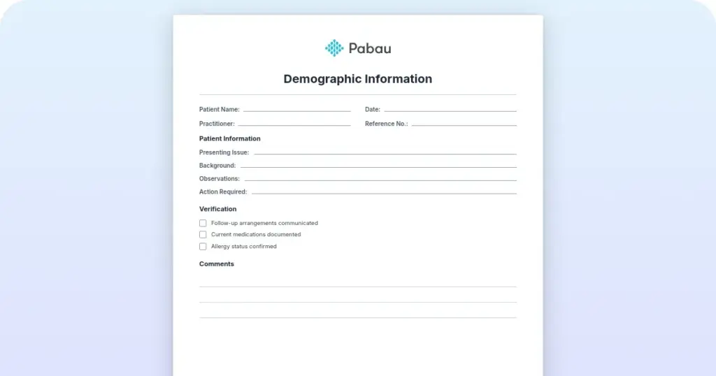 Demographic information form: Free template and what to include preview from Pabau