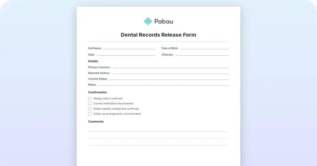 Dental records release form: Free template and HIPAA rules preview from Pabau