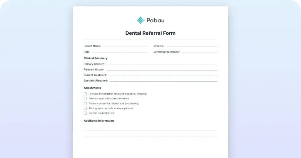 Dental referral form: Free template and what to include preview from Pabau