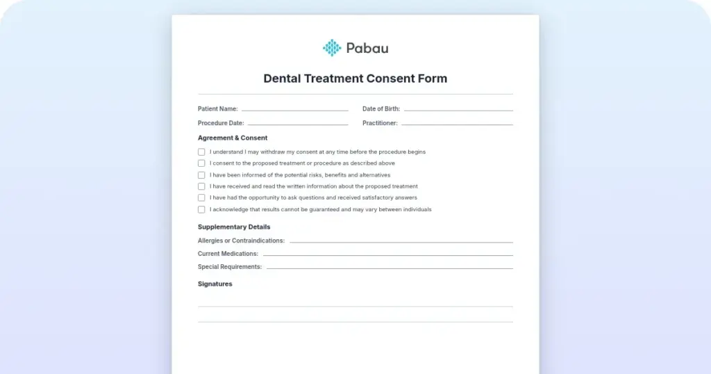 Dental treatment consent form: Free template and legal guide preview from Pabau