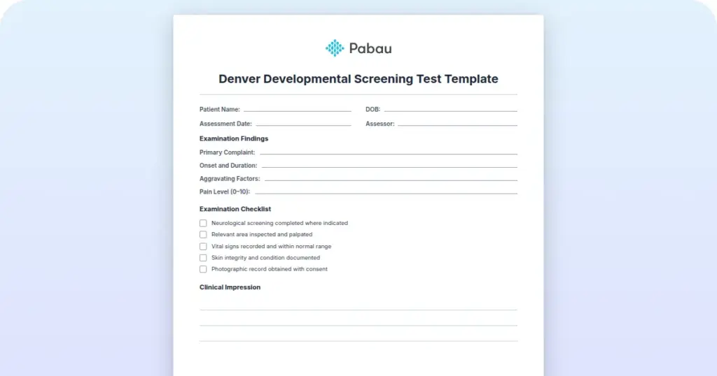 Denver Developmental Screening Test Template preview from Pabau