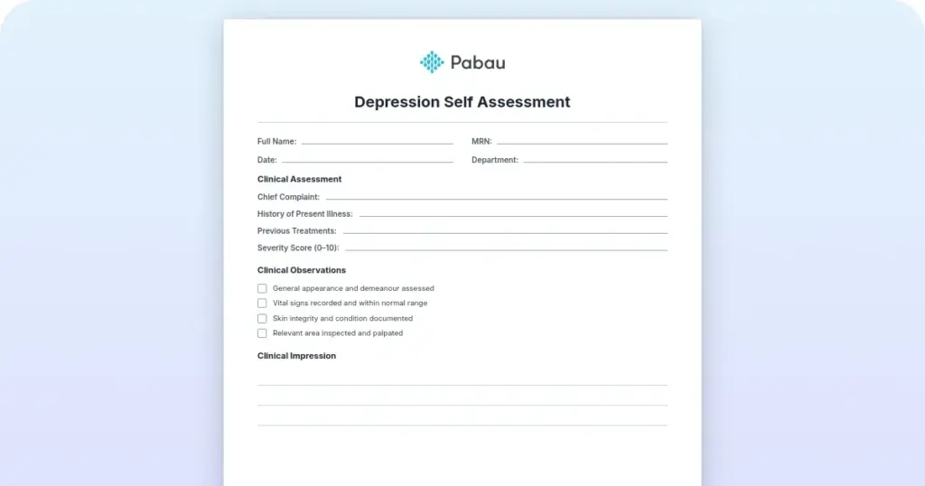 Depression self-assessment: PHQ-9 scoring and severity bands preview from Pabau