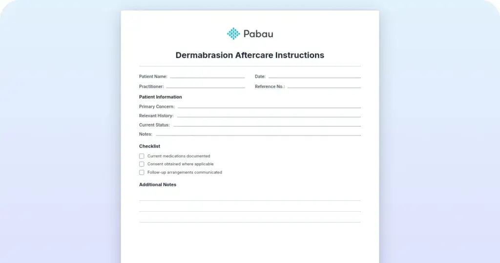 Dermabrasion aftercare instructions template for safe recovery preview from Pabau