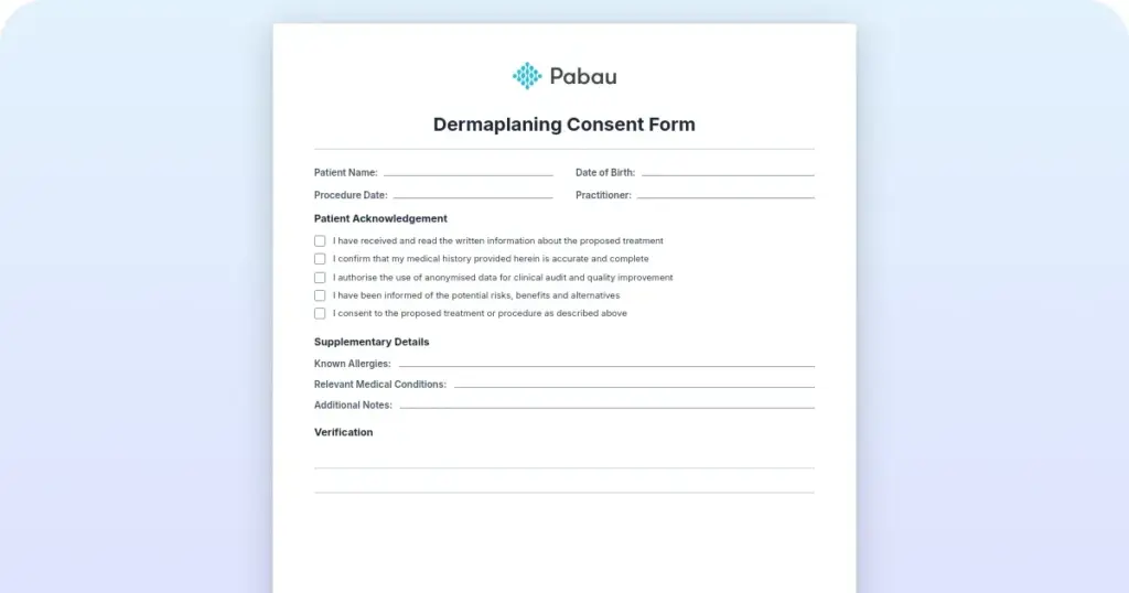 Dermaplaning Consent Form Template preview from Pabau