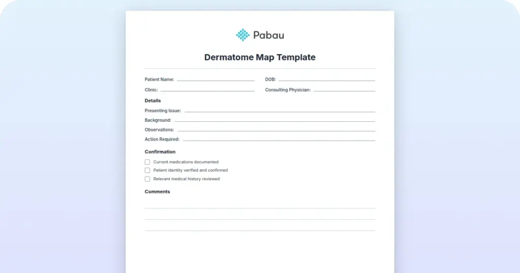 Dermatome Map Template preview from Pabau