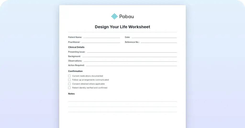 Design your life worksheet: Free template and session guide preview from Pabau