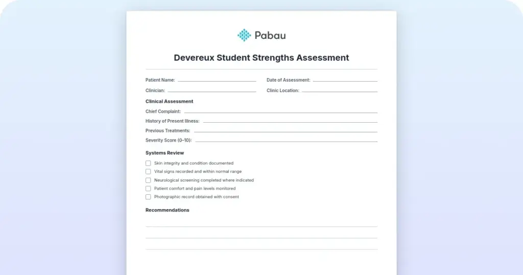 Devereux Student Strengths Assessment: Free template preview from Pabau