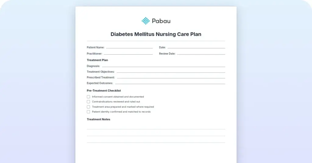 Diabetes mellitus nursing care plan preview from Pabau