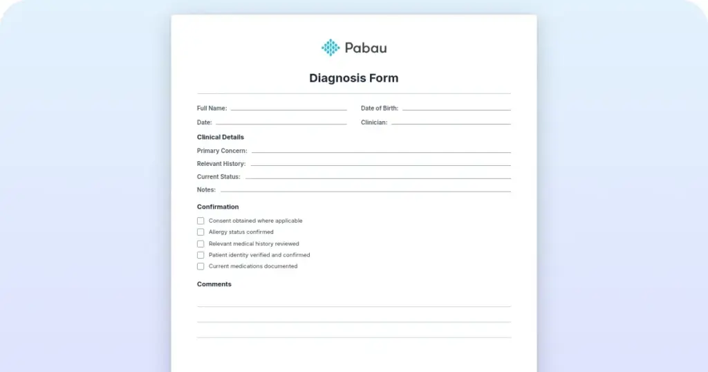 Diagnosis form template preview