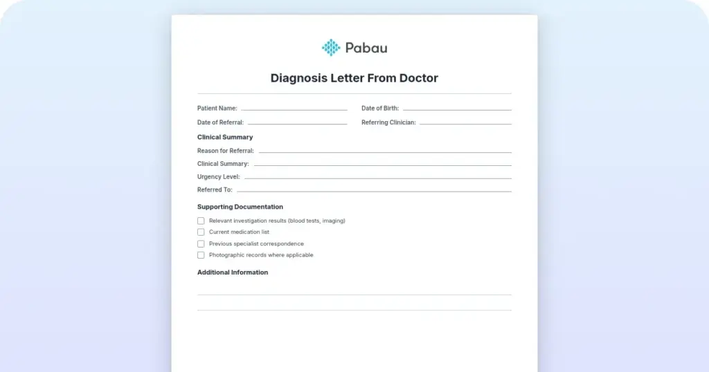 Diagnosis letter from doctor: Examples + free template preview from Pabau