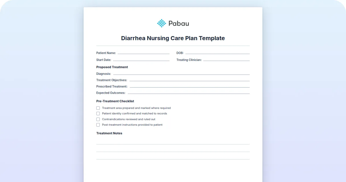 Diarrhea Nursing Care Plan Template - Free PDF Download | Pabau