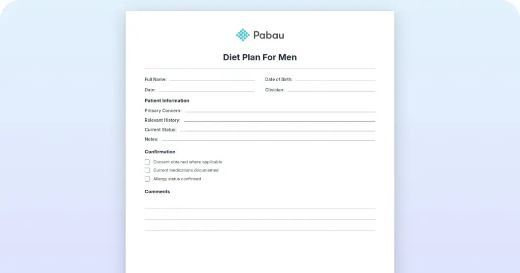 Diet plan for men preview from Pabau